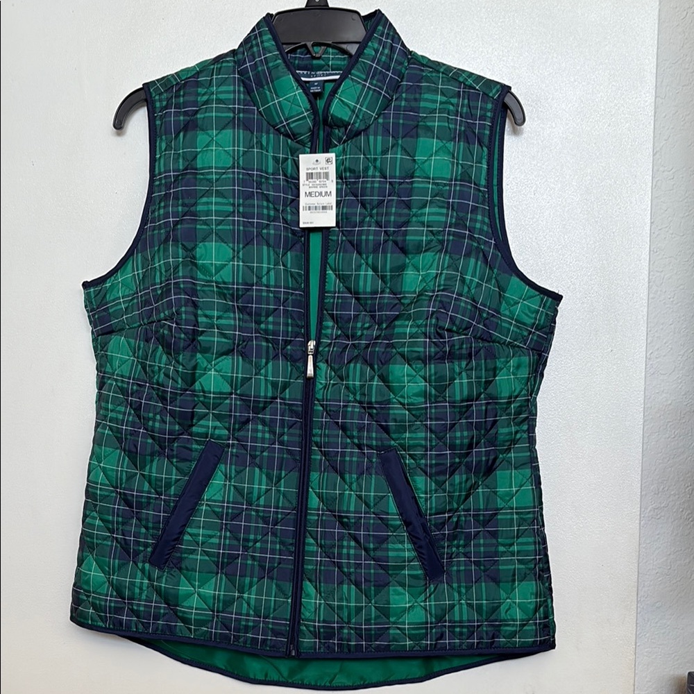 Karen Scott Green and Blue Quilted Puffer Vest